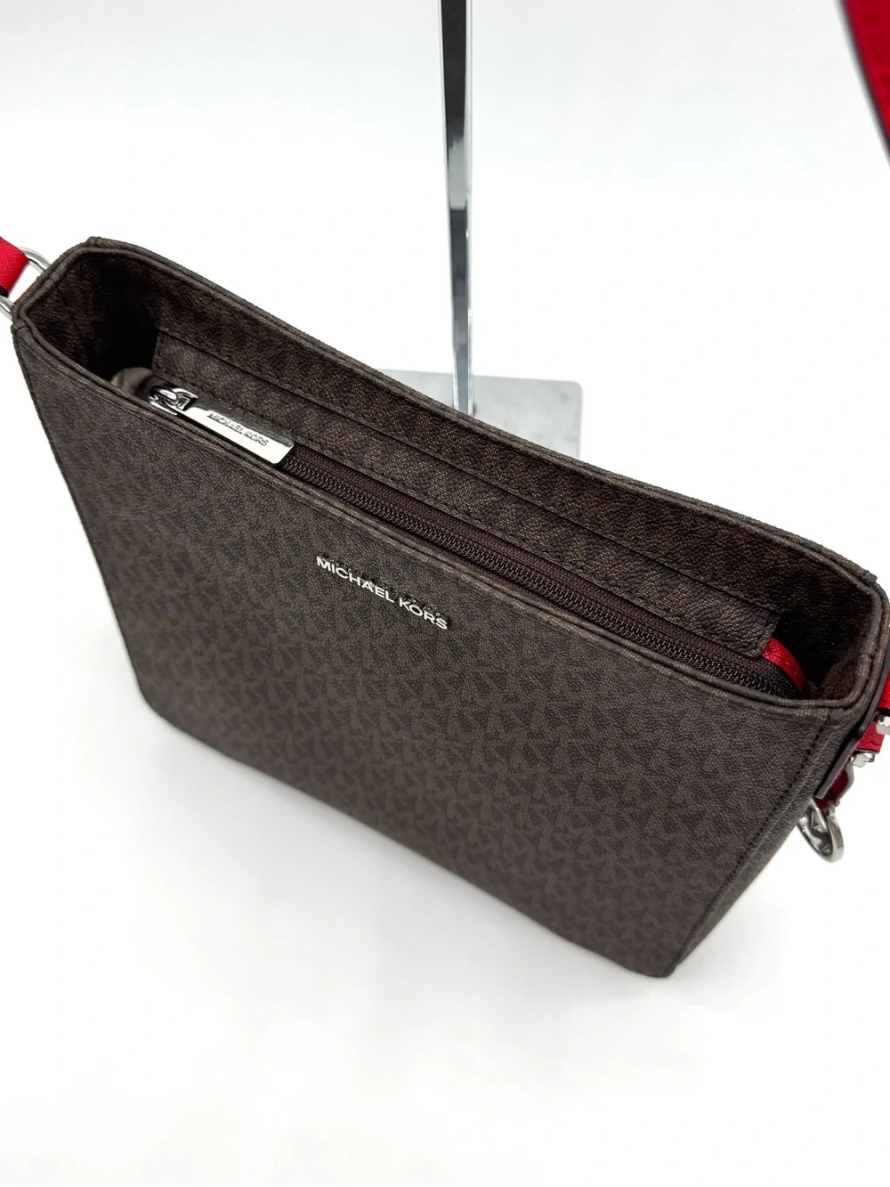 Michael Kors Large Messenger Crossbody Bag Brown/Bright Red